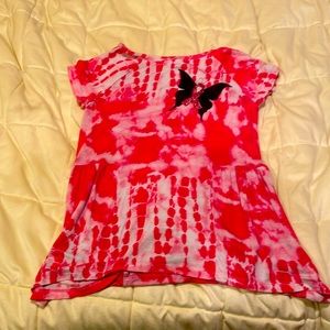 Pink and white shirt with butterfly